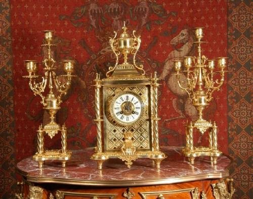 fig 2. Stunning Antique French Gothic Table Clock Set by Samuel Marti French - Circa 1880